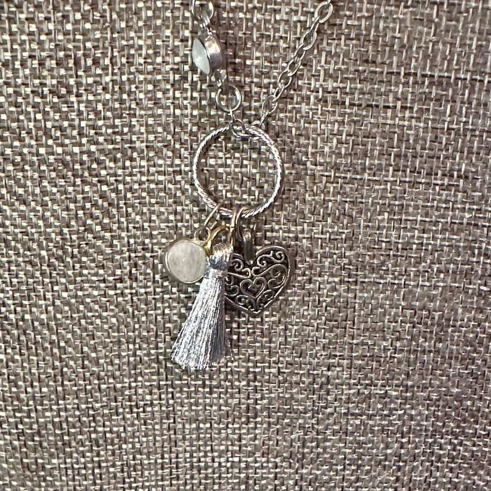 Hand Crafted Silver Tone Necklace with Charms